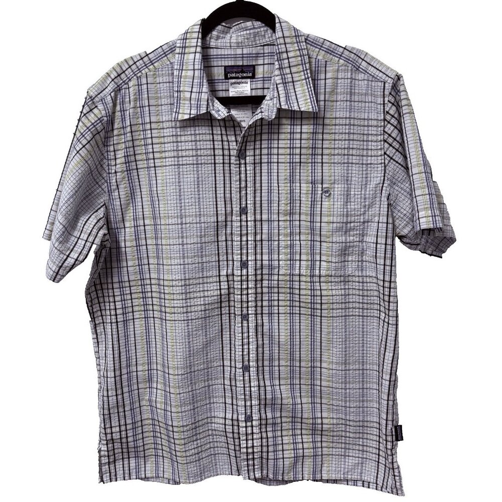 PATAGONIA SHIRT BUTTON UP PUCKERWARE PLAID SEERSUCKER MENS L GORPCORE OUTDOOR